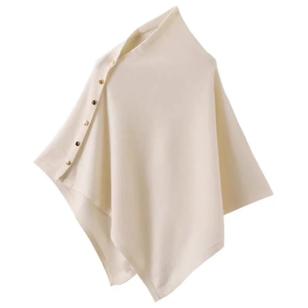 Beige, col montant souple et bas asymétrique terminé en pointe
